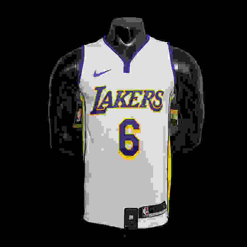 James #6 Lakers V-neck City Edition yellow NBA jersey Size︰XS-XXL Nike connect r...