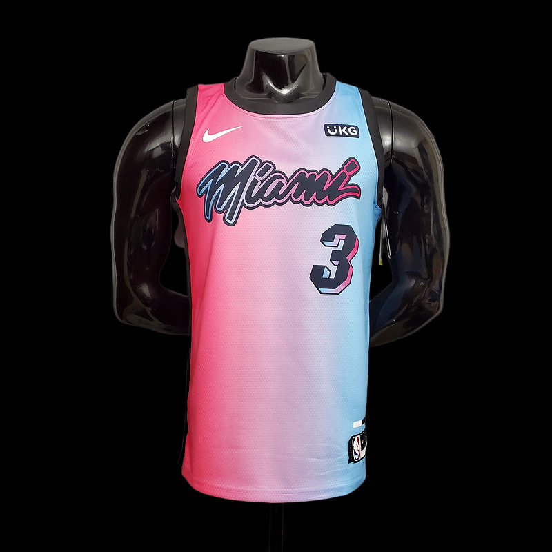 New Miami Heat WADE #3 City Edition Pink Blue Gradient Color S-XXL